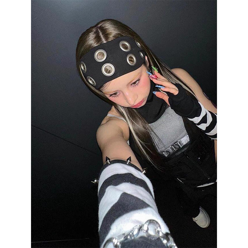 Cruz de fronteras europea y americana punk estilo retrógrado metal rock tocado de estilo amplio borde elástico transpirable correa de pelo para mujeres