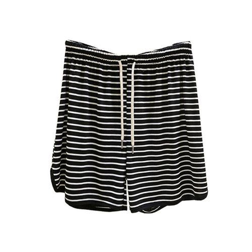 Women's Summer Thin Black and White Striped Short Shorts, Casual Outerwear, Plus Size Athletic Pants, Loose Wide Leg Sleep Pants