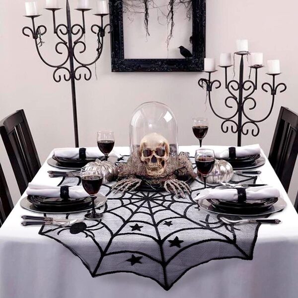 Black Halloween table runner Halloween spider web tablecloth Ghost…