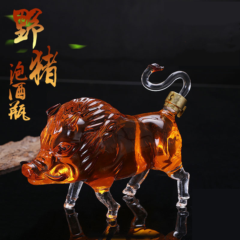 Serie del zodiaco jabalí botella de vino de vidrio borosilicato ginseng botella de vino forma de cerdo botella de vino artesanal
