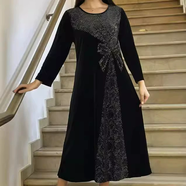 Новое платье миди с круглым вырезом и принтом для внешней торговли Amazon, весна-лето 2025 года