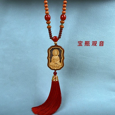 Car hanging: Mirror Hanging Decoration - seated-lotus-guanyin-with-beaded-chain