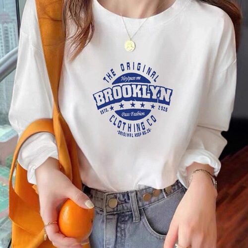 White pure cotton women's long-sleeve T-shirt Korean style round neck basic top large size casual autumn 230g women's T-shirt top