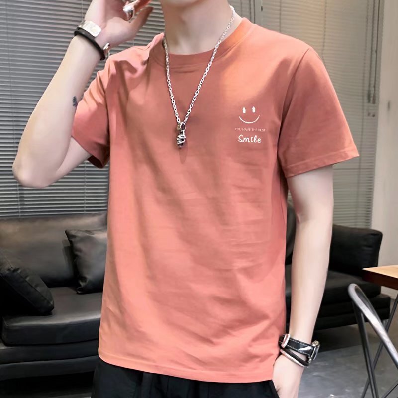 2022 Summer New Round Neck Thin Ice Silk T-shirt Short-sleeved Men's Half-sleeved Clothes Teenagers Summer T-shirt Trendy