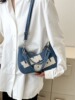 One-shoulder bag, capacious denim bag strap with letters, European style, wholesale