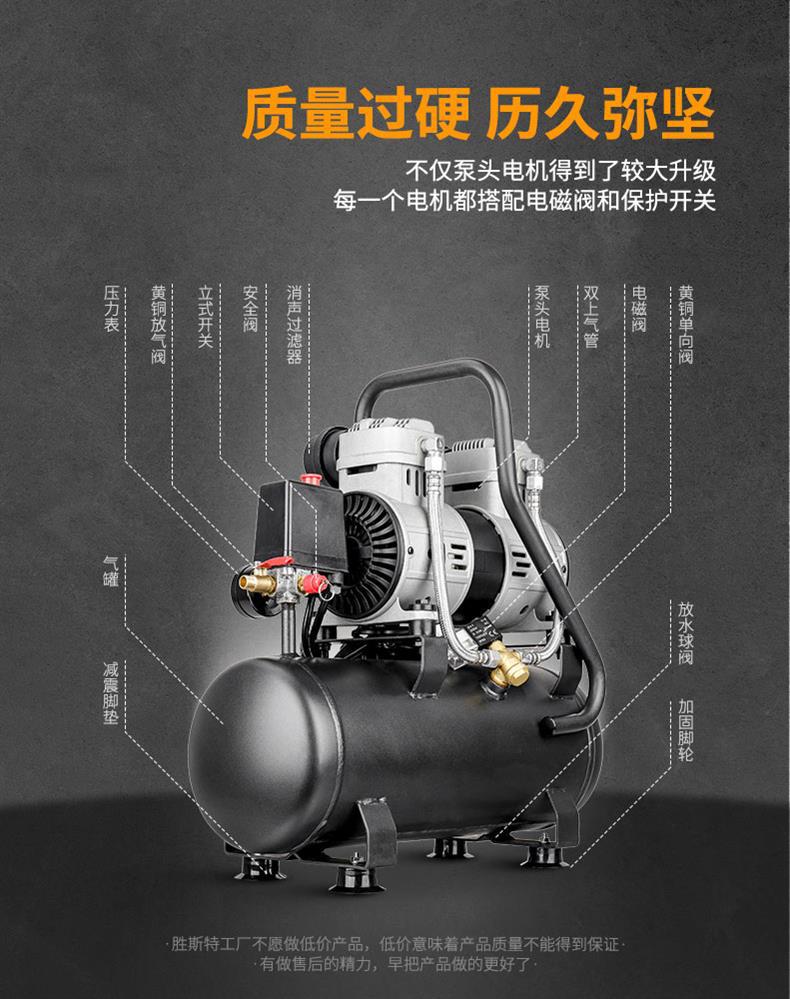 Shengst Oil-Free Air Compressor Bass Portable Air Pump 220V Professional Woodworking Decoration Air Compressor Small