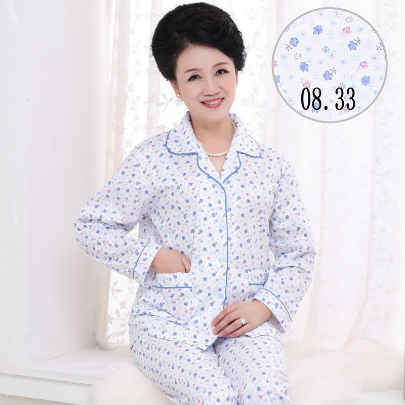 [Plus size] mamá de mediana edad y ancianos pijamas de manga larga de las mujeres de edad avanzada primavera y otoño ropa de hogar traje de Cardigan de verano