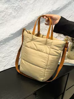 韩版个性女包云朵羽绒棉服复古银色车缝线太空托特包大容量手提包