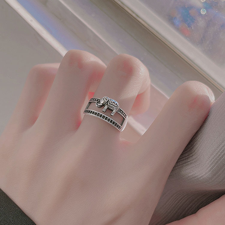 Sunrise Elephant Ring For Women, Minimalist Niche Design, Vintage Ethnic Style, Index Finger Open Ring, New Trendy Style_voghion.com
