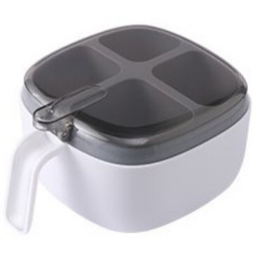 キッチン用品プレス式調味料箱衝突色四格調味料箱透明蓋スプーン付き塩味の素調味料|undefined