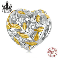 艾芙樂s925純銀愛心葉子串珠手鍊 分色電鍍鋯石心形鏤空樹葉珠子