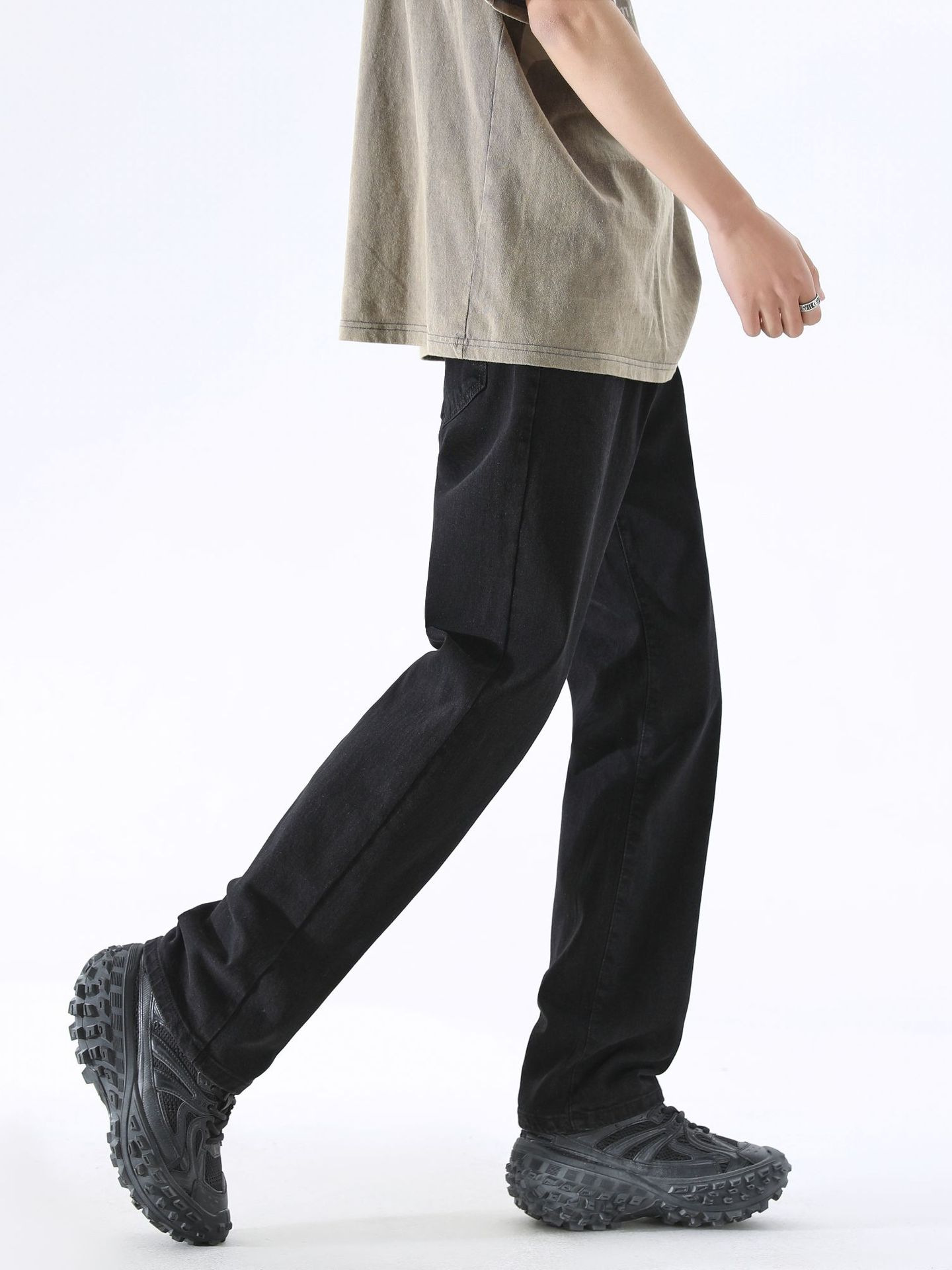 LKTM Men's Wear # Pantalones vaqueros elásticos lavados y viejos teñidos de barro amarillo para hombres, pantalones rectos de la calle principal de la marca de moda del verano para hombres