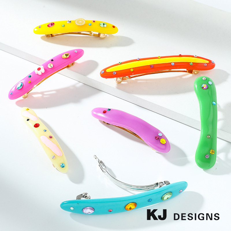 Kenjie Original Summer Candy-Colorfuled Resin Diamond-Encrusted Oil-Drip Hairpin for Women, European and American Cross-Border Colorful Hair Accessories