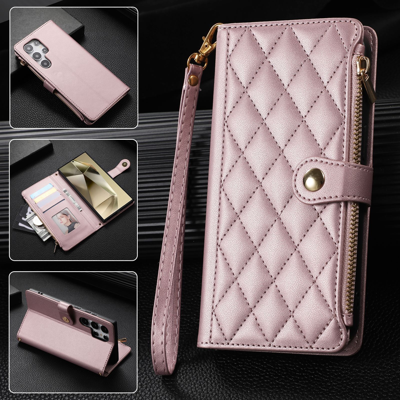 外贸适用三星S24U精致小香风拉链包包A55斜挎iPhone16插卡手机壳