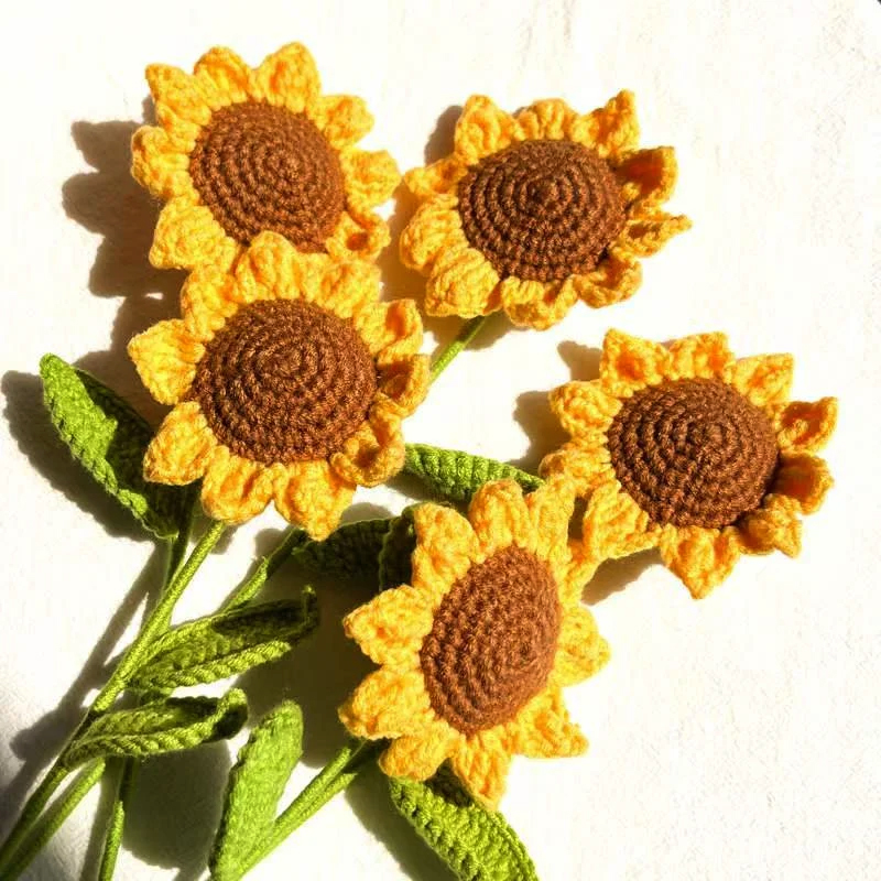 Manual DIY tejido material de crochet girasol hilo de lana casero regalo ramo de lana tejido