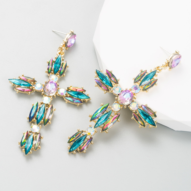 Fashion Cross Alloy Inlay Rhinestone Drop Earrings display picture 4