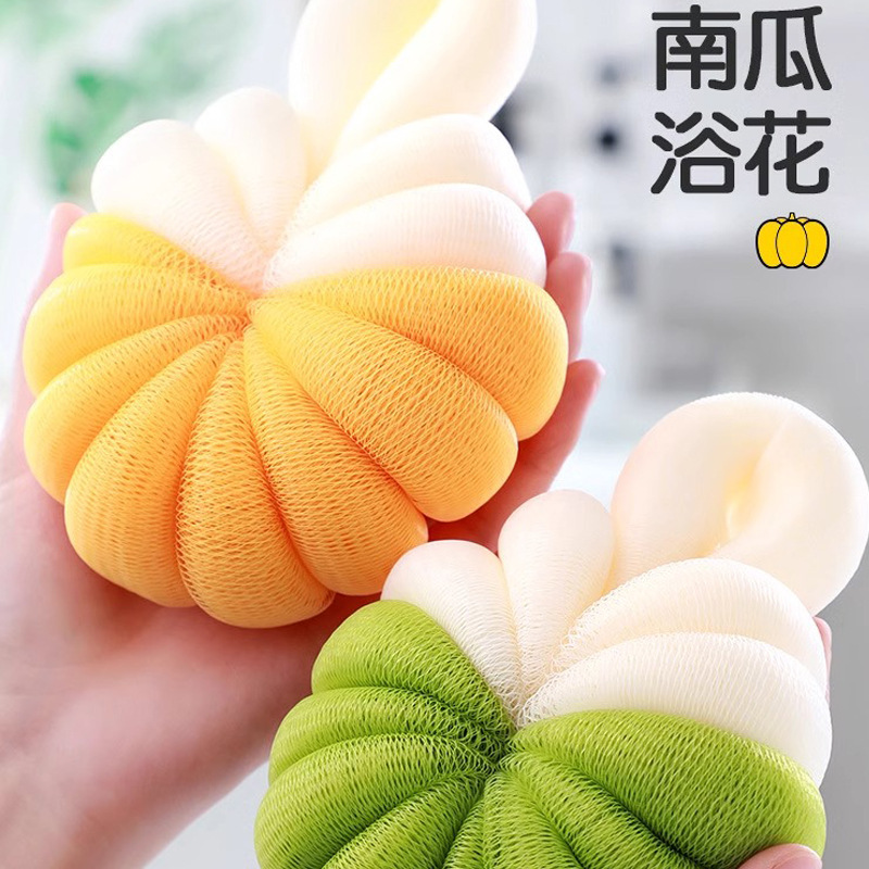 Bolas de baño de dos colores en forma de calabaza, bolas de baño, flores de baño de goma super suave, espumantes de goma, baño de baño