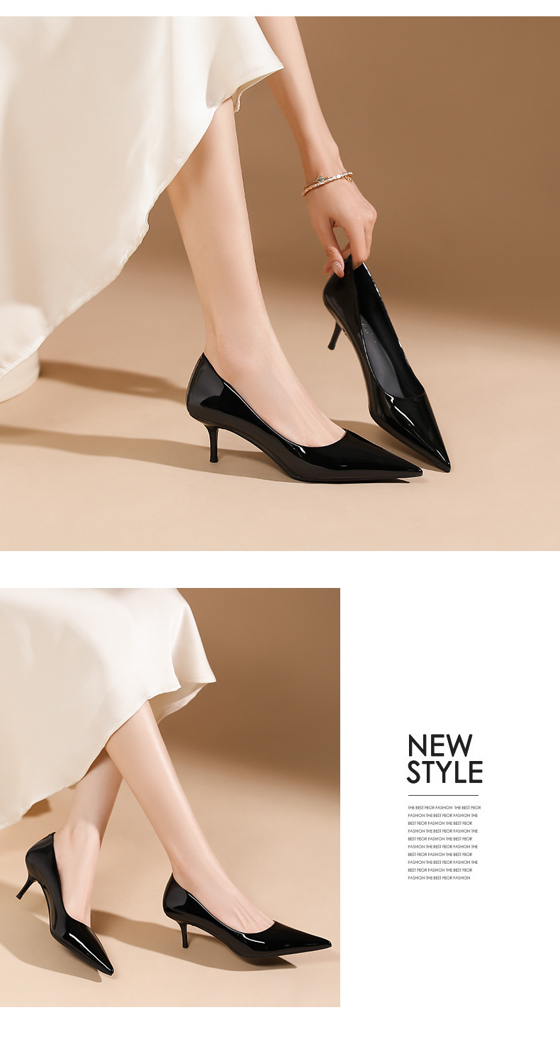Giày cao gót nữ mũi nhọn phong cách Hàn Quốc, gót 5 cm, kiểu dáng quyến rũ — Đen-5CM chi tiết 4