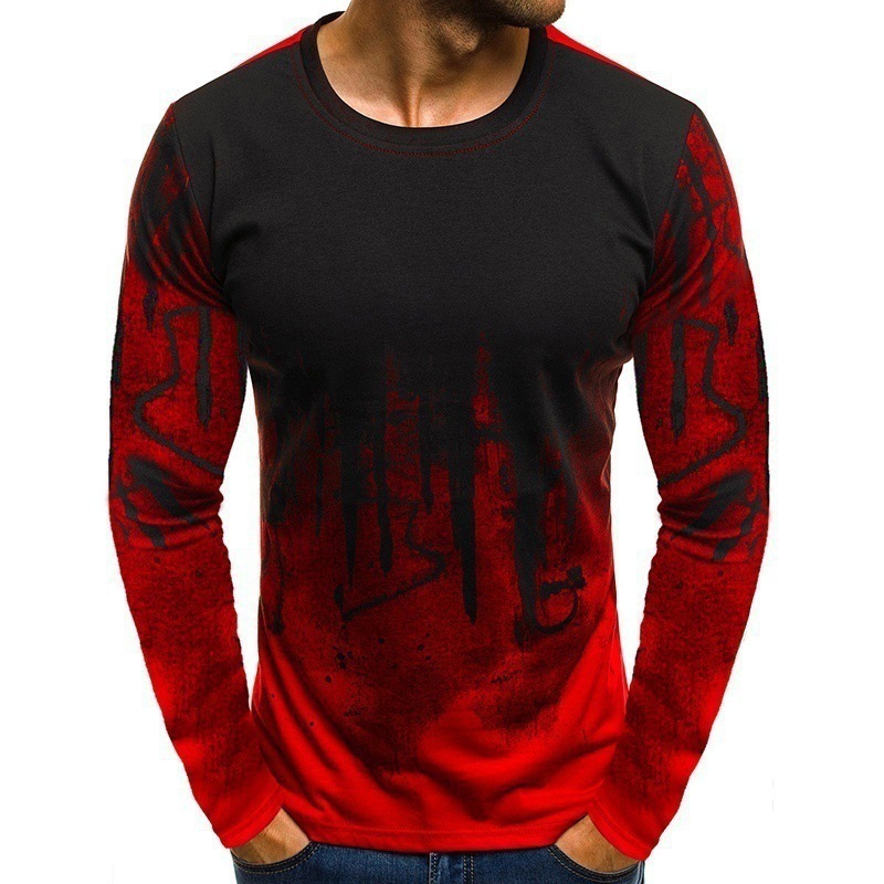 T-shirt à col rond pour homme, imprimé rétro 3D, décontracté, à manches longues, surdimensionné, tendance, vêtements pour hommes_voghion.com