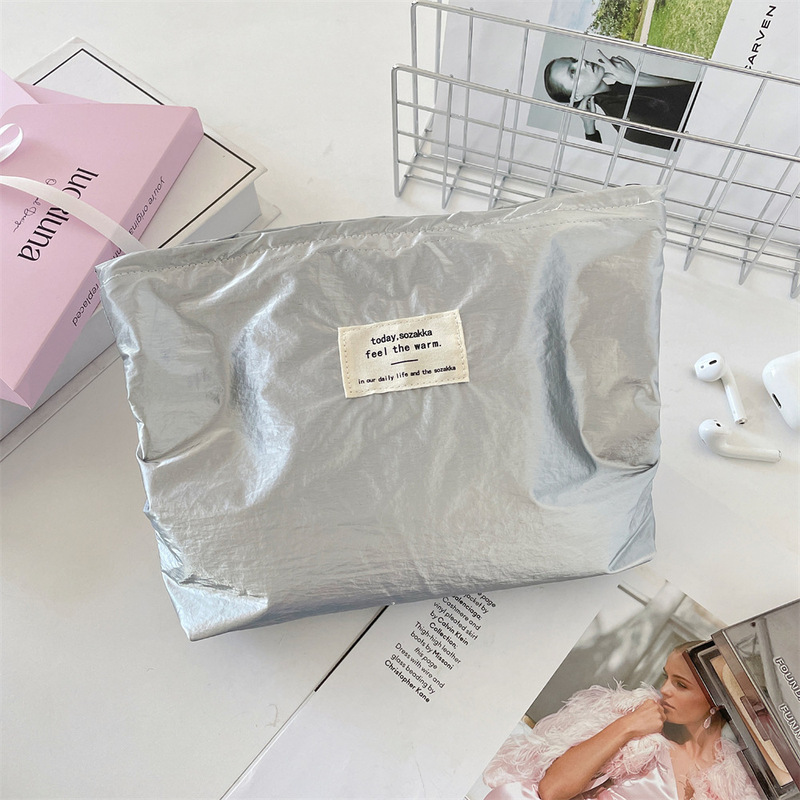 5691 西洋スタイルニッチシルバー光沢のある化粧品袋収納袋大容量ポータブルトイレタリーライナーバッグオーガナイザーバッグ|undefined