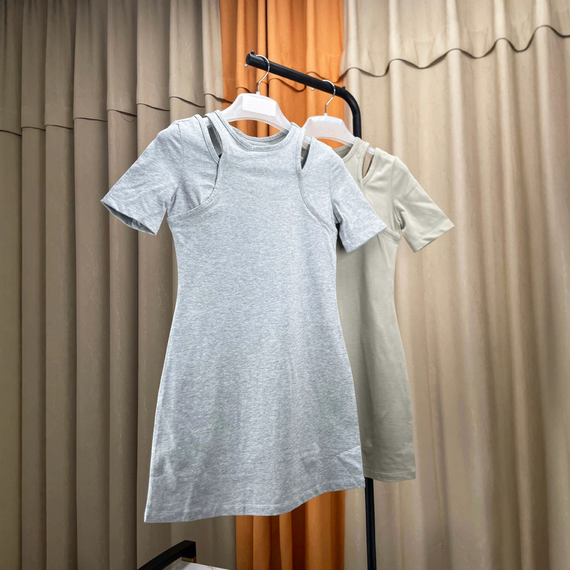 Original Foreign Trade Women's C+ Minimalist Style Layered T-Shirt Dress, Nordic Two-Color Layered Dress with Two-Piece Design Original Foreign Trade Women's C+ Minimalist Style Layered T-Shirt Dress, Nordic Two-Color Layered Dress with Two-Piece Design