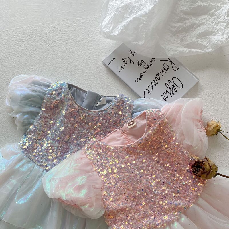 Children's dress Korean Style 2023 New Summer Princess Dress Dress Mermaid Gradient Sequin Girls dress