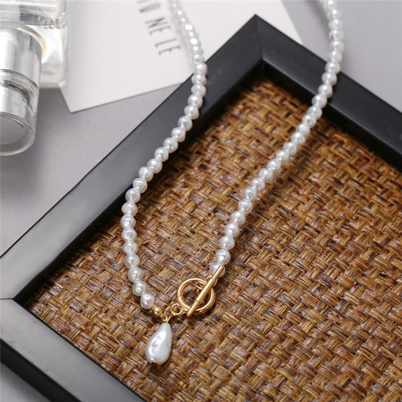 wholesale fashion pearl pendant OT buckle stitching alloy necklace Nihaojewelry