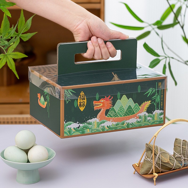 Creative and Innovative 2024 Dragon Boat Festival Universal Gift Box with Corrugated Transparent Zongzi Packaging Box, Including Creative Salted Duck Egg Carry-on Box