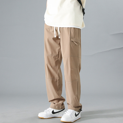 Ice Silk Work Pants for Men, Summer Thin Style, American-Style Loose-Fit Casual Paratrooper Long Trousers, Men's Sports-Performance Assault Pants