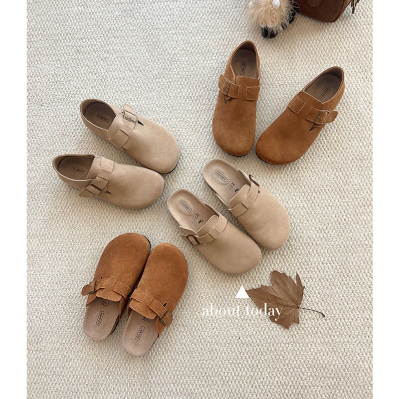 [Source Factory Store] Uncle's Leather Waterproof Burkan Shoes Women's 2025 Spring New Baotou Half Drag