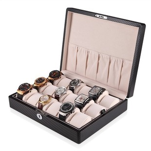 Factory Customized Carbon Fiber Leather Watch Box 18 Watch Positions Watch Storage Box Large Capacity Watch Display Box Cross-Border