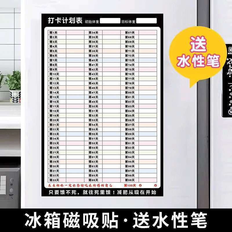 计划表减肥打卡记录表天天天天减肥墙贴磁吸批发|undefined