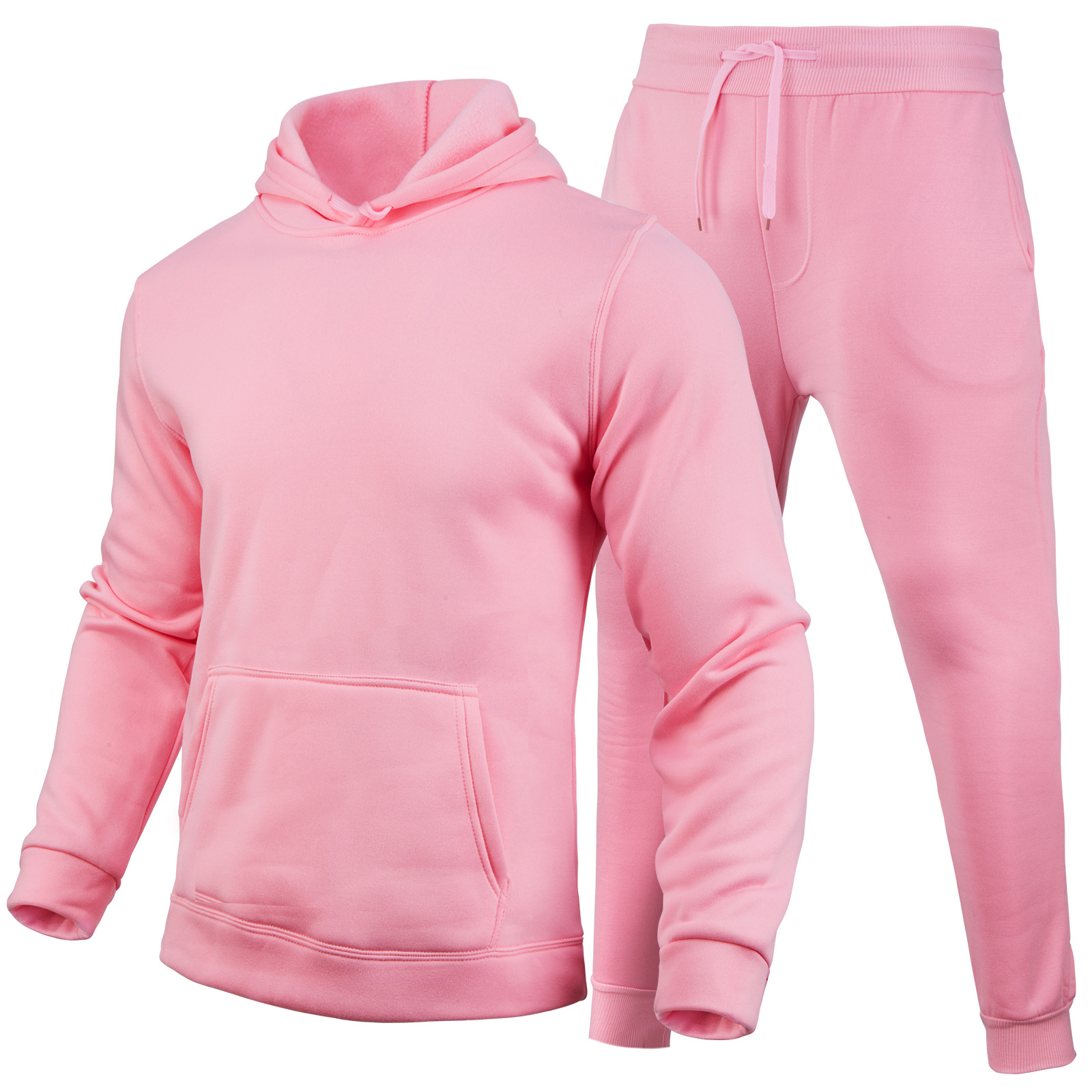 2024 autumn/winter men's women's casual European size blank solid color with fleece loose fitting hoodie and pants_voghion.com