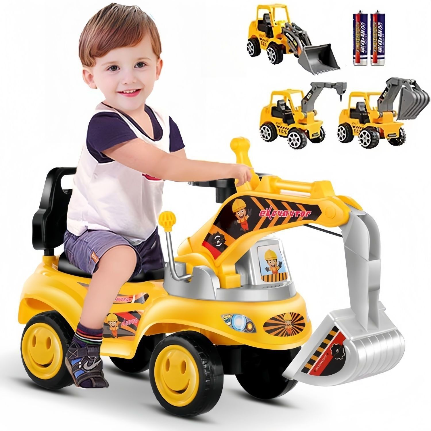 儿童挖掘机可坐人可骑宝宝玩具溜溜车滑行扭扭车大号挖土机工程车