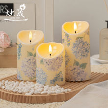 LED电子蜡烛灯仿真火焰浪漫氛围灯 创意绣球花图案装饰蜡烛灯批发