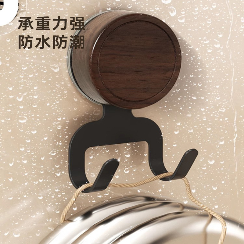 Gancho de ventosa de nogal, papel colgante sin perforaciones, baño especial con capacidad de carga fuerte, gancho de madera maciza de estilo antiguo