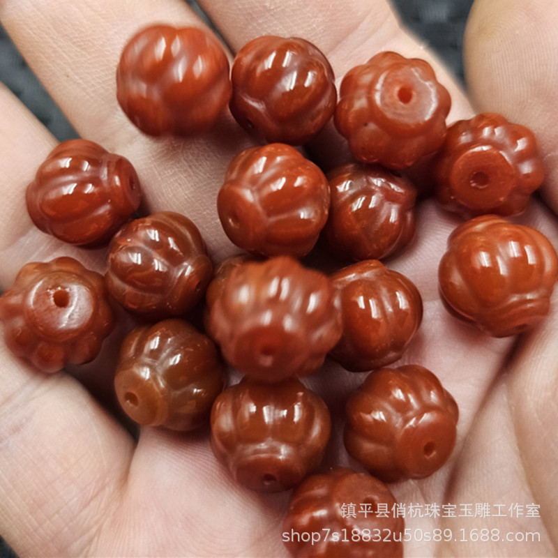 South Red Agate Lantern Pumpkin Beads Jade Loose Beads Persimmon Red Agate Fu Gu Lu Lu Tong Bracelet Jewelry Accessories