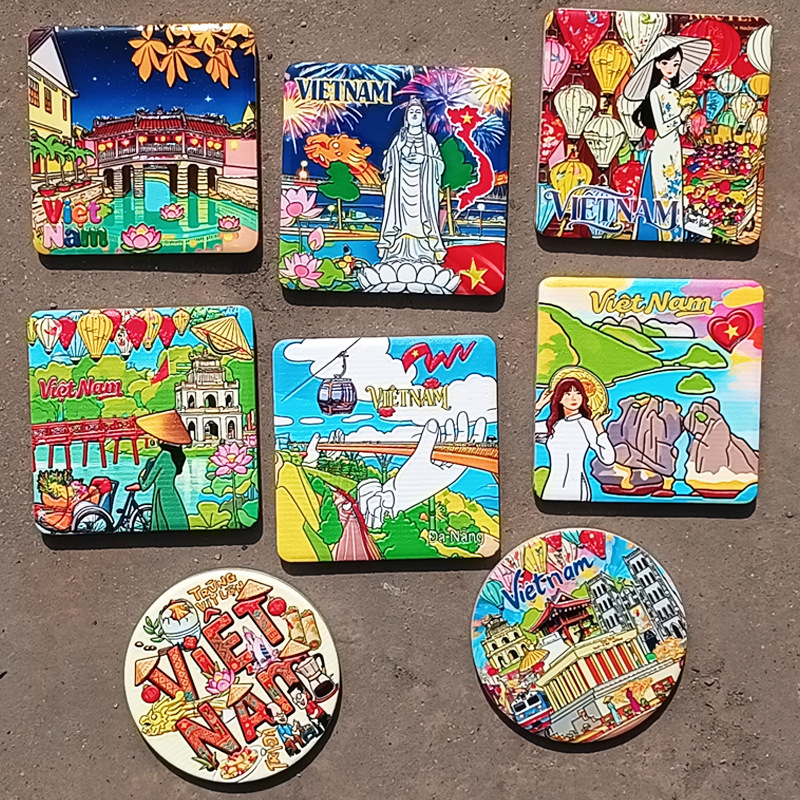 Vietnam Ceramic Refrigerator Magnet with Embossed Texture, Soft Magnetic, Travel Souvenir, Collectible, Gift, Decoration