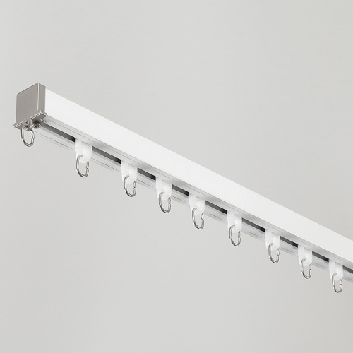 Aluminum alloy curtain track box with curved and straight tracks, embedded rail wheels, straight guide rails, side top-mounted curtain rod, silent dual tracks