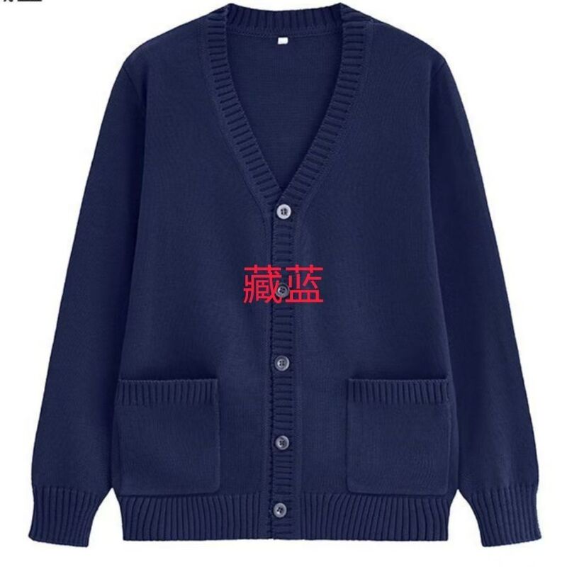 2026 Sweater Jacket V-neck Cardigan Knitwear to wear over work clothes, navy blue, fleece-lined, thickened, stylish and versatile
