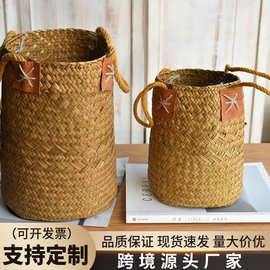 天然草编花篮花器花瓶麦穗大麦装饰摆件干花北欧海草编织篮手工