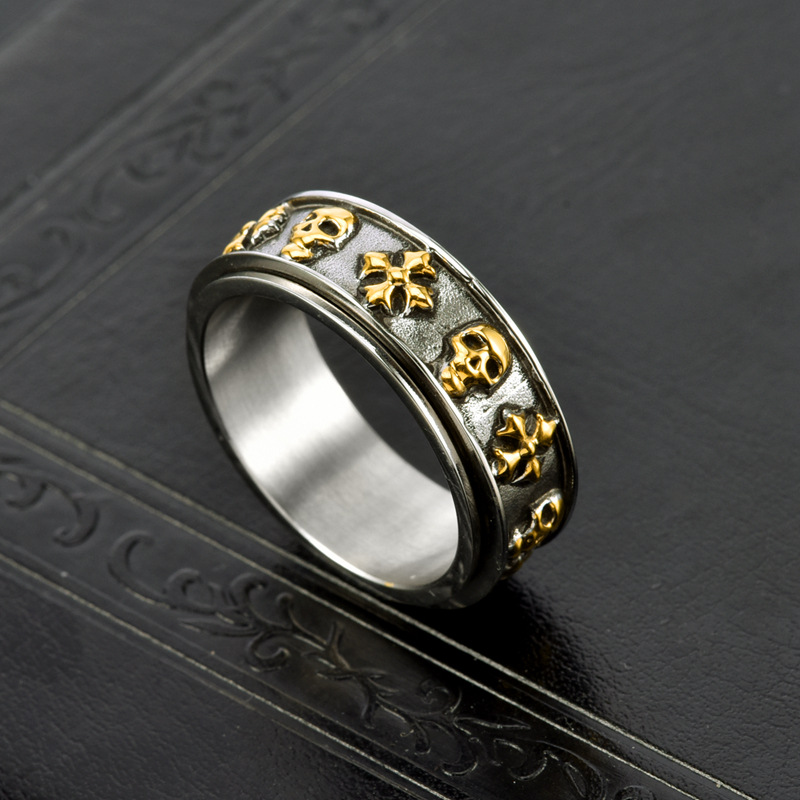 Rings Classification 12, 6, 7 Ring Size Wholesale Jewelry Retro Cross Skull 304 Stainless Steel 18K Gold 18K Gold Plated Polishing Plating Rings