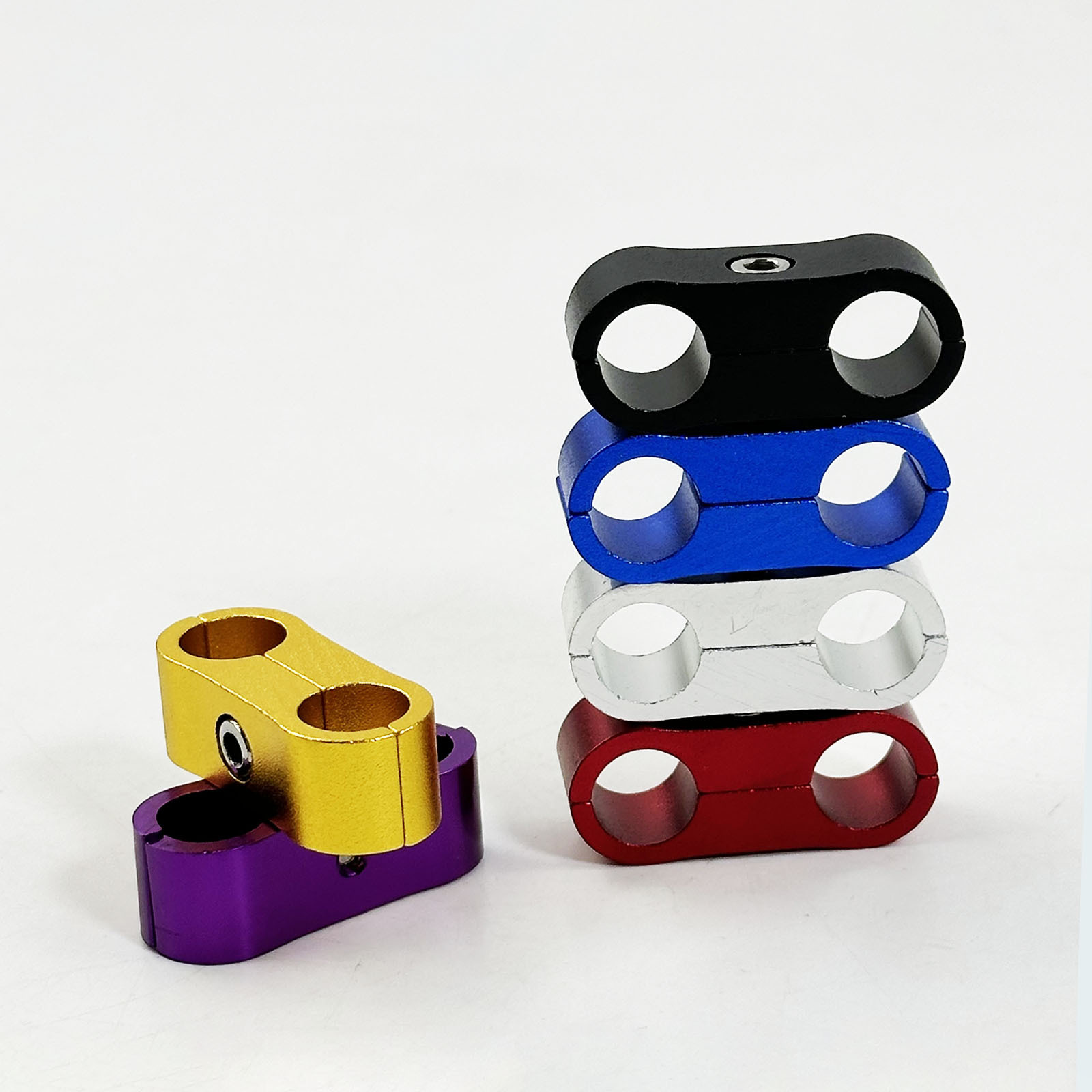 Car Parts An4-An20 Braided Oil Hose Double-Hole Clamp Separation Buckle Aluminum Alloy Pipe Clamp Suitable for Various Hoses