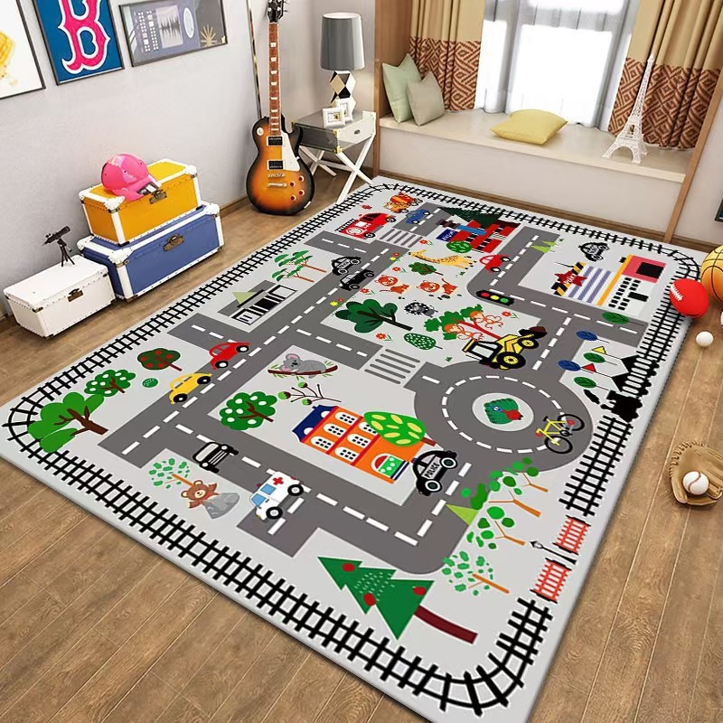 Cartoon Rail Transit Children's Educational Game Carpet Climbing Mat Bedroom Floor Mat Road Car Floor Mat