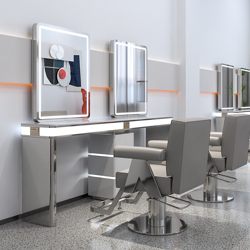 Barbería de alta calidad espejo red salón de peluquería espejo tabla especial de acero inoxidable mármol cortadora tabla de permafrada