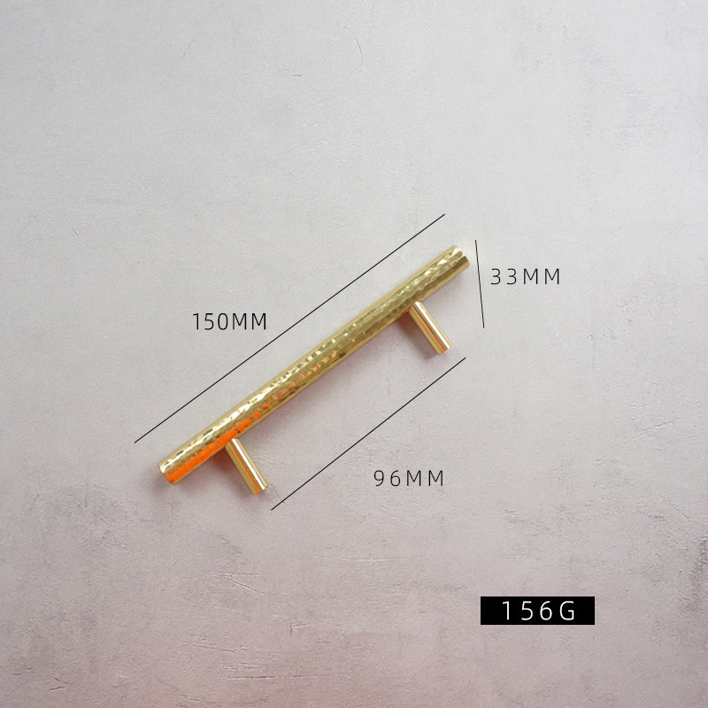 Manija de latón martillado moderno minimalista gabinete cajón armario puerta zapato gabinete de lujo luz oro cobre puro mango largo