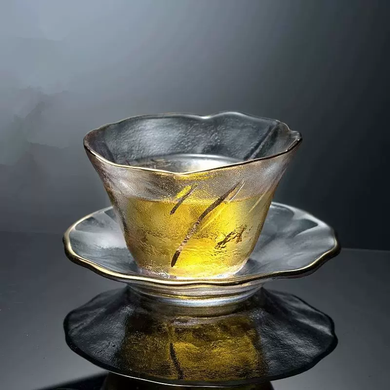金箔玻璃主人杯耐热加厚茶杯家用手工防烫托功夫水晶茶具品茗杯盏