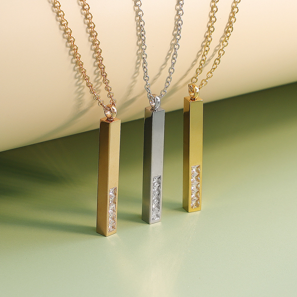 Simple Style Rectangle Stainless Steel Pendant Necklace Plating Inlay Artificial Diamond Stainless Steel Necklaces display picture 2