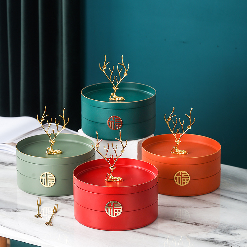 Hogar sala de estar Luz de lujo doble capa compartimiento giratorio fruta seca snack fruta placa té Mesa creativa boda dulces caja de almacenamiento