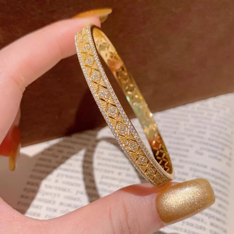 Flower Window Full Diamond Rhombus Bracelet Women's Gold Lace Bracelet Light Luxury and High-End
